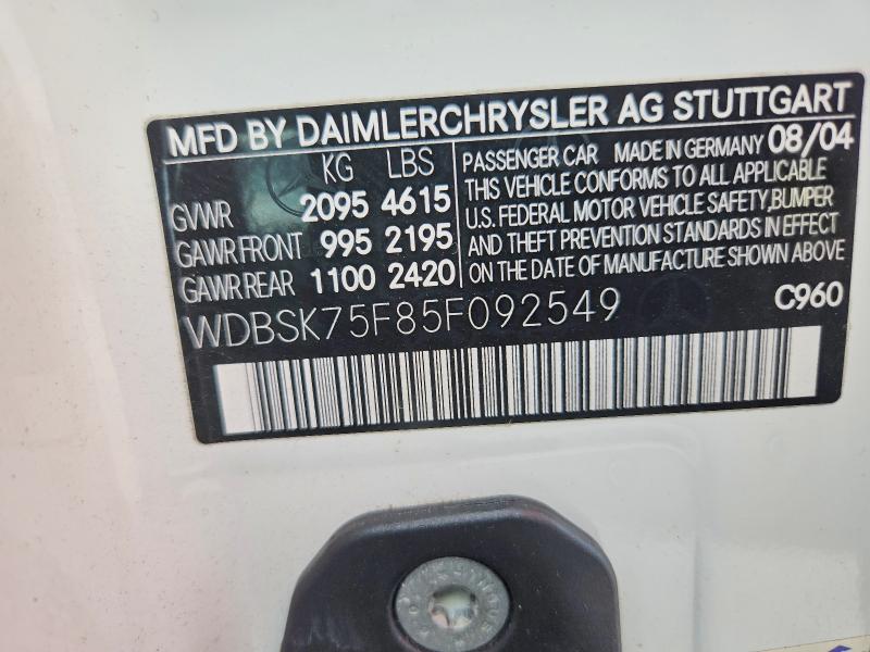 2005 Mercedes-benz Sl მანქანა იყიდება აუქციონზე, vin: WDBSK75F85F092549, აუქციონის ნომერი: 70265036