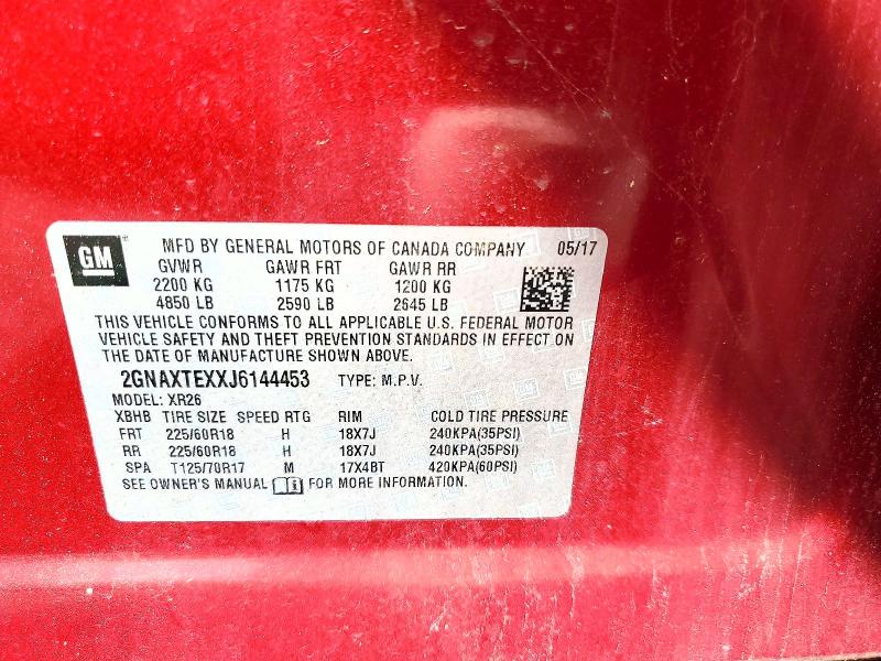 67305326 :رقم المزاد ، 2GNAXTEXXJ6144453 vin ، 2018 Chevrolet Equinox مزاد بيع