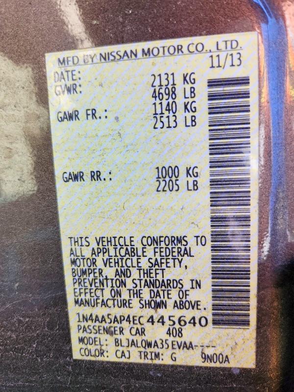2014 Nissan Maxima მანქანა იყიდება აუქციონზე, vin: 1N4AA5AP4EC445640, აუქციონის ნომერი: 68132086