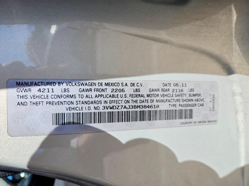 Продажа на аукционе авто 2011 Volkswagen Jetta, vin: 3VWDZ7AJ3BM384618, номер лота: 69790036