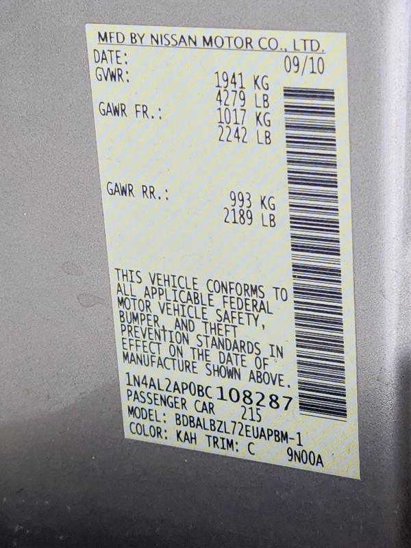 2011 Nissan Altima მანქანა იყიდება აუქციონზე, vin: 1N4AL2AP0BC108287, აუქციონის ნომერი: 68312636