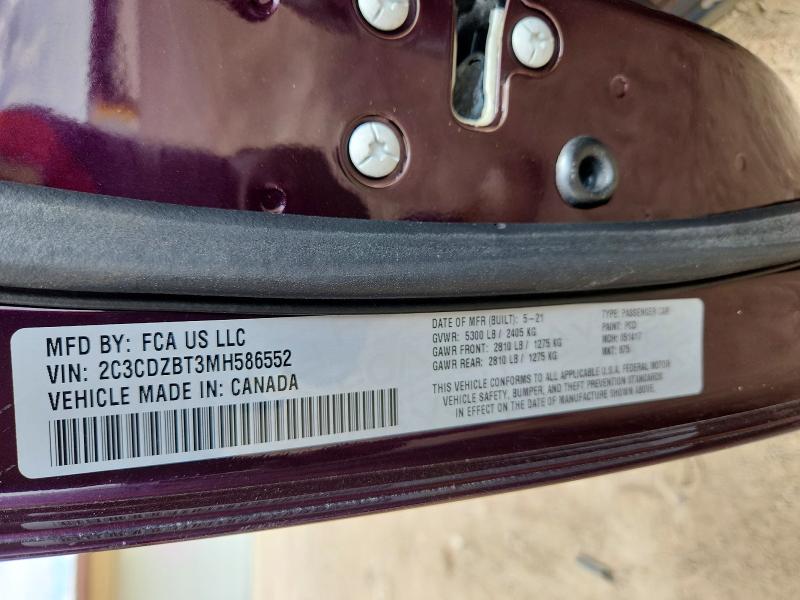 2021 Dodge Challenger მანქანა იყიდება აუქციონზე, vin: 2C3CDZBT3MH586552, აუქციონის ნომერი: 70004336