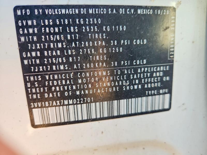 Продажа на аукционе авто 2021 Volkswagen Tiguan, vin: 3VV1B7AX7MM022701, номер лота: 67472156