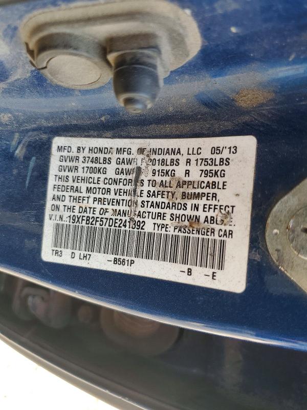 Продаж на аукціоні авто 2013 Honda Civic, vin: 19XFB2F57DE241392, номер лоту: 66845876