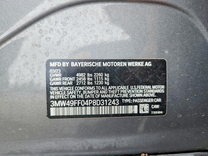 Aukcja sprzedaży 2023 Bmw M340xi, vin: 3MW49FF04P8D31243, numer aukcji: 69560776