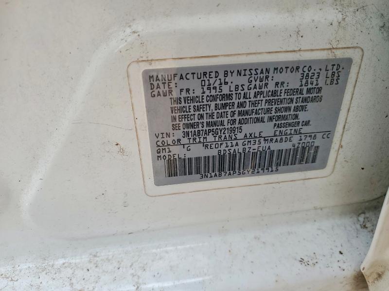 68603726 :رقم المزاد ، 3N1AB7AP5GY219915 vin ، 2016 Nissan Sentra مزاد بيع