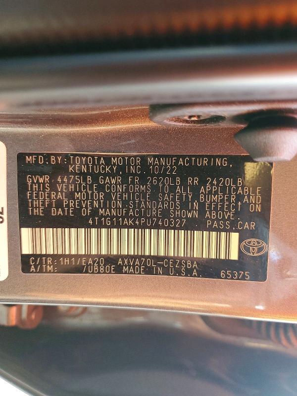2023 Toyota Camry მანქანა იყიდება აუქციონზე, vin: 4T1G11AK4PU740327, აუქციონის ნომერი: 67934436