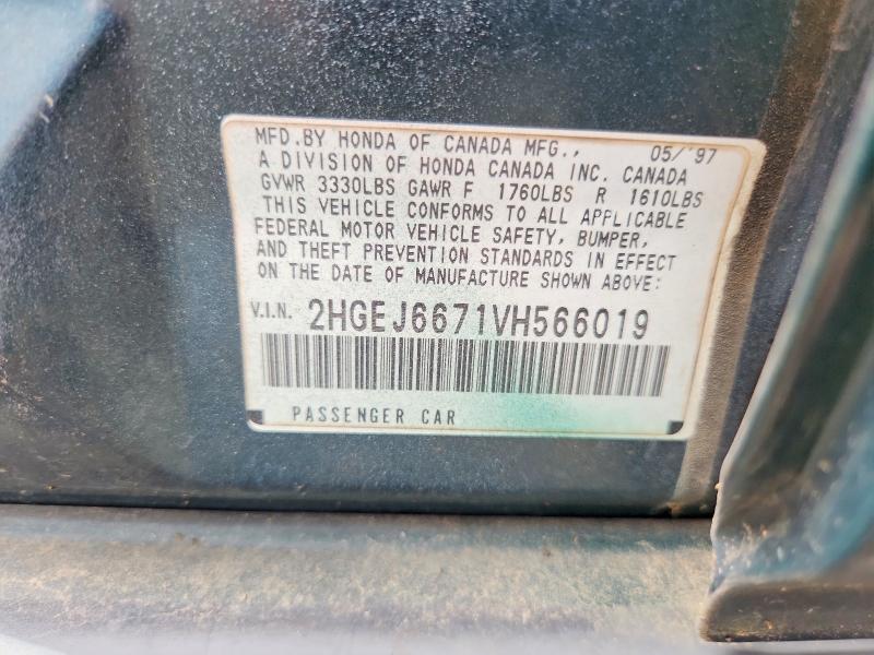 68606816 :رقم المزاد ، 2HGEJ6671VH566019 vin ، 1997 Honda Civic مزاد بيع