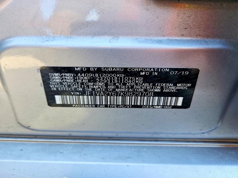 Продаж на аукціоні авто 2019 Subaru Wrx, vin: JF1VA2Y67K9829708, номер лоту: 69562216