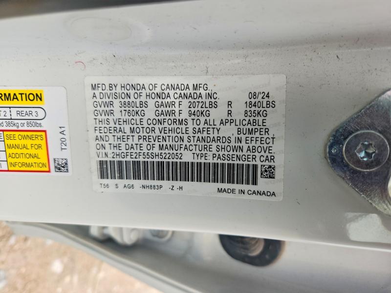Продажа на аукционе авто 2025 Honda Civic, vin: 2HGFE2F55SH522052, номер лота: 67876836