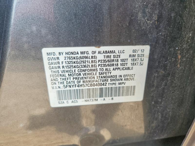 Продажа на аукционе авто 2012 Honda Pilot, vin: 5FNYF4H57CB040042, номер лота: 67991386