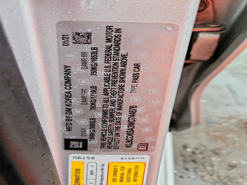 Продажа на аукционе авто 2021 Chevrolet Spark, vin: KL8CD6SA3MC744876, номер лота: 69754896