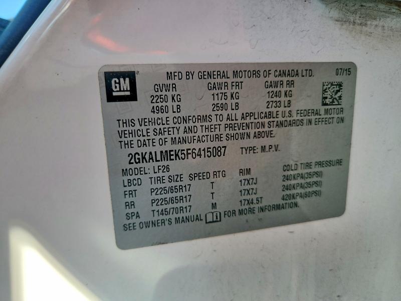 Auction sale of the 2015 Gmc Terrain, vin: 2GKALMEK5F6415087        , lot number: 68972586