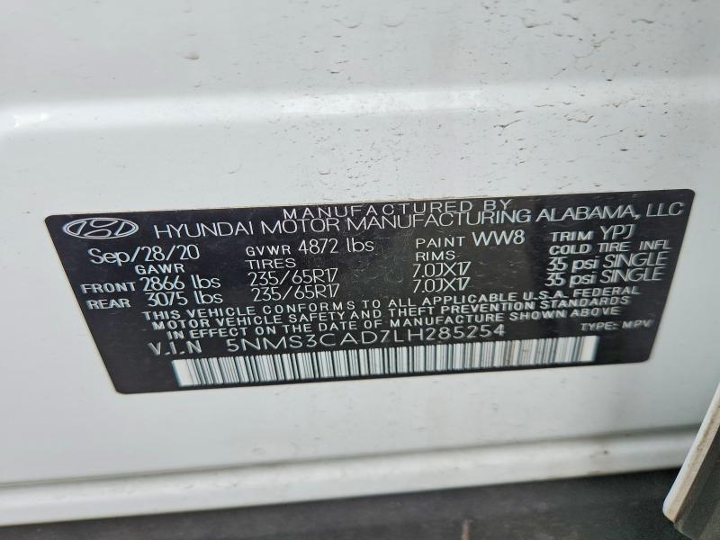 Aukcja sprzedaży 2020 Hyundai Santa Fe, vin: 5NMS3CAD7LH285254, numer aukcji: 68774996