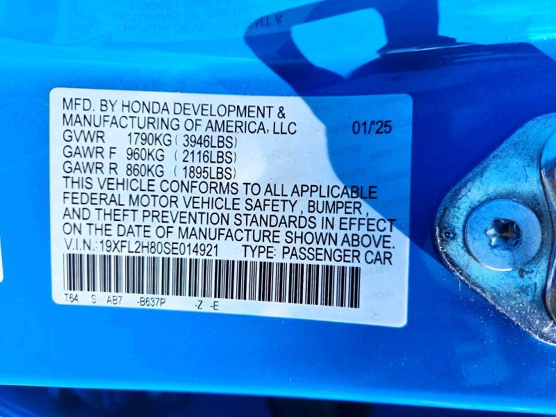 Aukcja sprzedaży 2025 Honda Civic, vin: 19XFL2H80SE014921, numer aukcji: 69218206