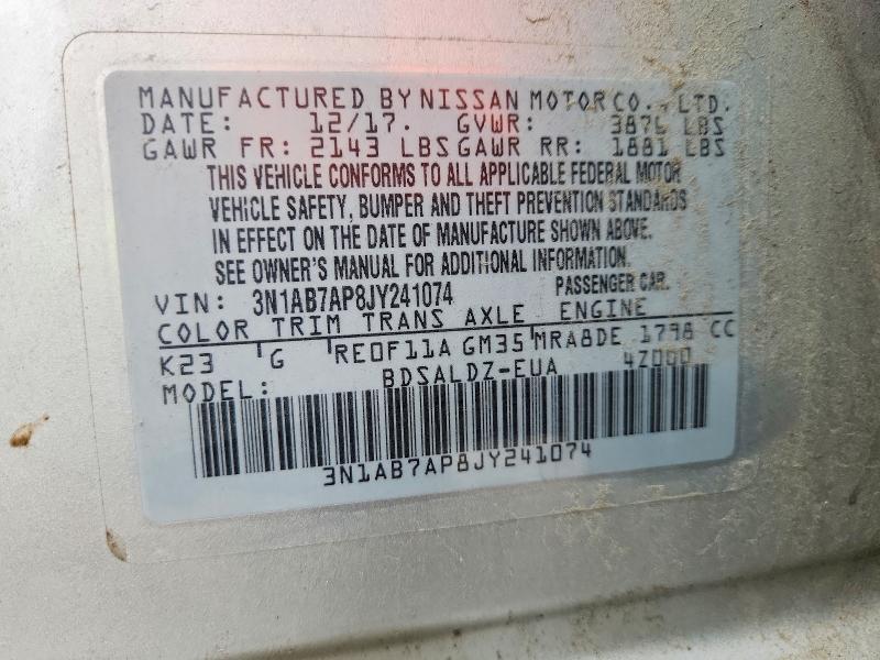 Продаж на аукціоні авто 2018 Nissan Sentra, vin: 3N1AB7AP8JY241074, номер лоту: 70526666