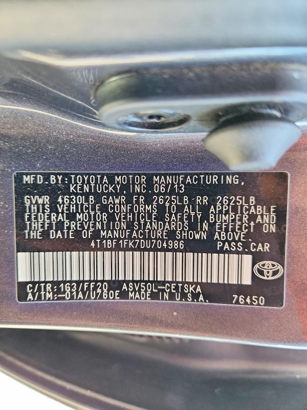 Продаж на аукціоні авто 2013 Toyota Camry, vin: 4T1BF1FK7DU704986, номер лоту: 70740476