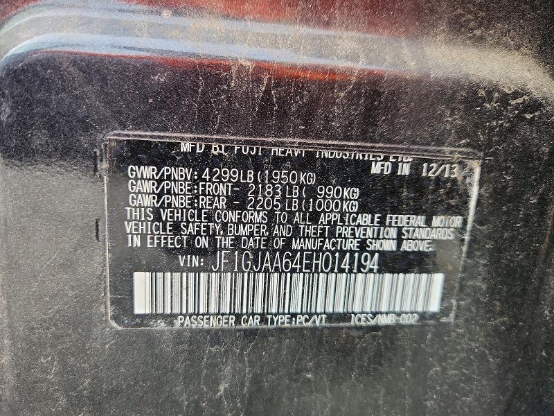 Продаж на аукціоні авто 2014 Subaru Impreza, vin: JF1GJAA64EH014194, номер лоту: 70497326