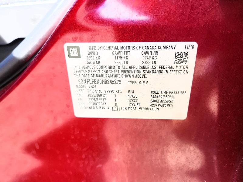 Aukcja sprzedaży 2017 Chevrolet Equinox, vin: 2GNFLFEK0H6245275, numer aukcji: 67509976