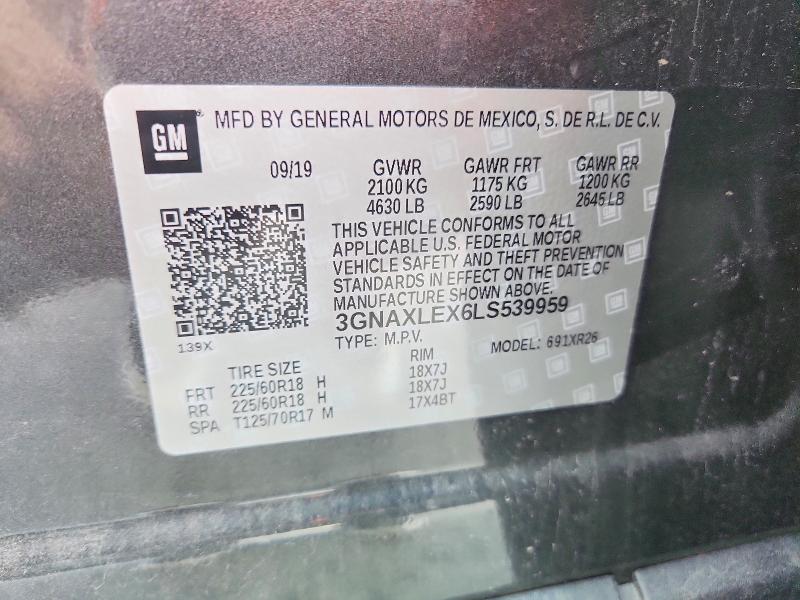 68961476 :رقم المزاد ، 3GNAXLEX6LS539959 vin ، 2020 Chevrolet Equinox مزاد بيع