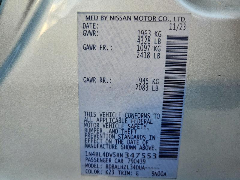 Продаж на аукціоні авто 2024 Nissan Altima, vin: 1N4BL4DV5RN347553, номер лоту: 67999776