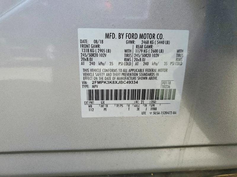 Продаж на аукціоні авто 2018 Ford Edge, vin: 2FMPK3K8XJBC49334, номер лоту: 69916956