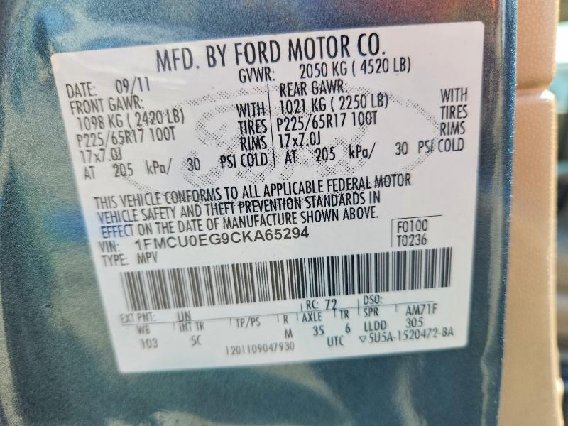 Продаж на аукціоні авто 2012 Ford Escape, vin: 1FMCU0EG9CKA65294, номер лоту: 69747866
