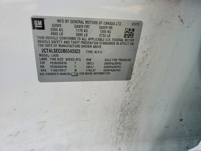 69345266 :رقم المزاد ، 2CTALSEC6B6343923 vin ، 2011 Gmc Terrain مزاد بيع
