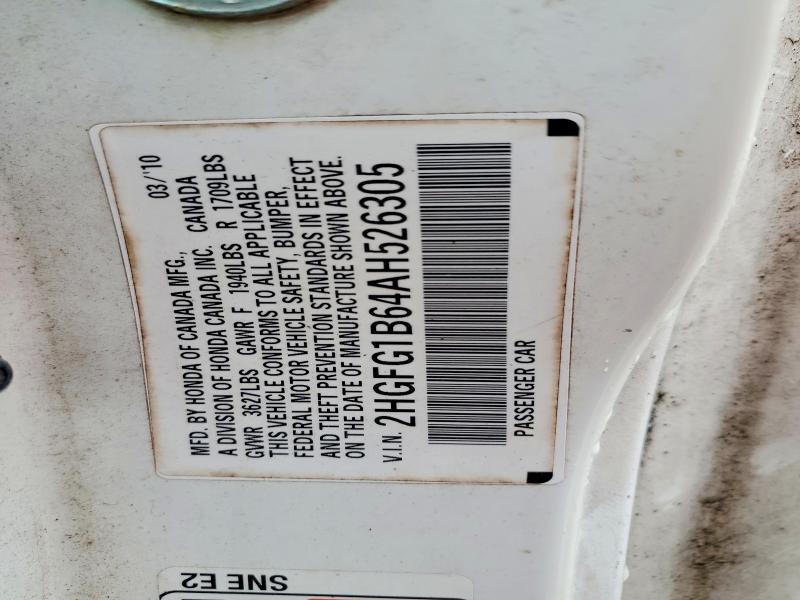 Продажа на аукционе авто 2010 Honda Civic, vin: 2HGFG1B64AH526305, номер лота: 68200536