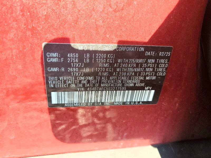 Продажа на аукционе авто 2025 Subaru Outback, vin: 4S4BTAFC5S3217595, номер лота: 66932896