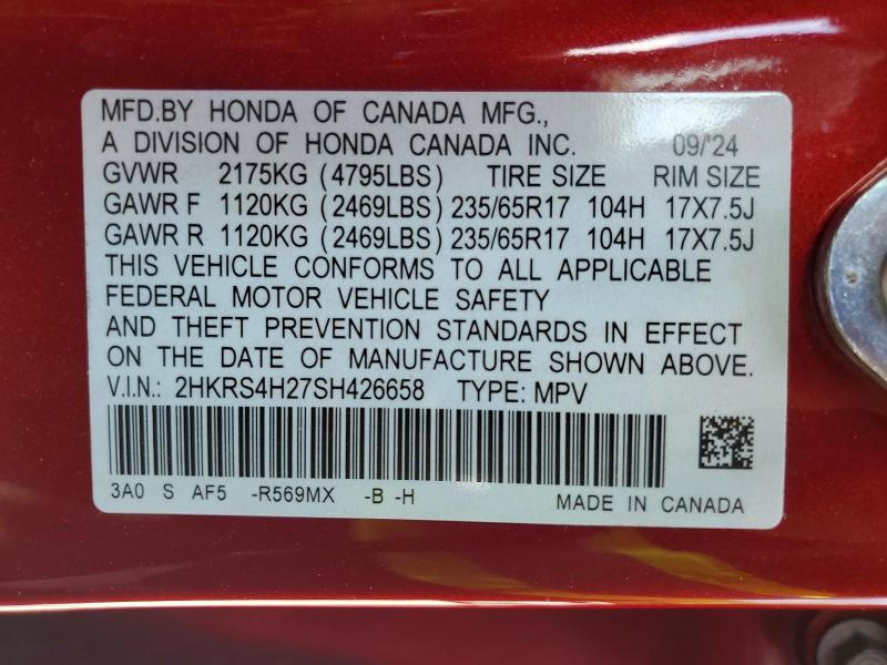 Продаж на аукціоні авто 2025 Honda Cr-v, vin: 2HKRS4H27SH426658, номер лоту: 67098786