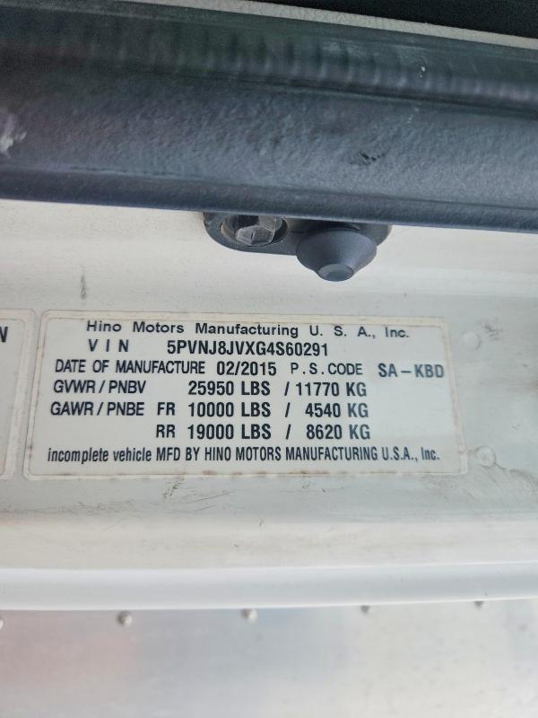 Aukcja sprzedaży 2016 Hino 258/268, vin: 5PVNJ8JVXG4S60291, numer aukcji: 70774306