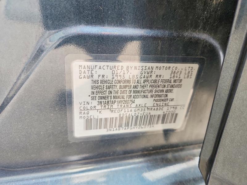 68431816 :رقم المزاد ، 3N1AB7AP1HY260754 vin ، 2017 Nissan Sentra مزاد بيع