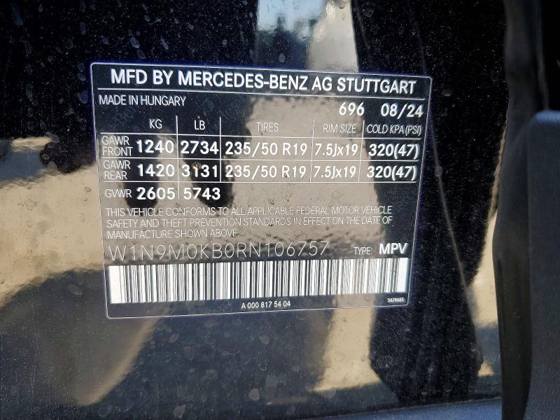 Продаж на аукціоні авто 2024 Mercedes-benz Eqb, vin: W1N9M0KB0RN106757, номер лоту: 69448346