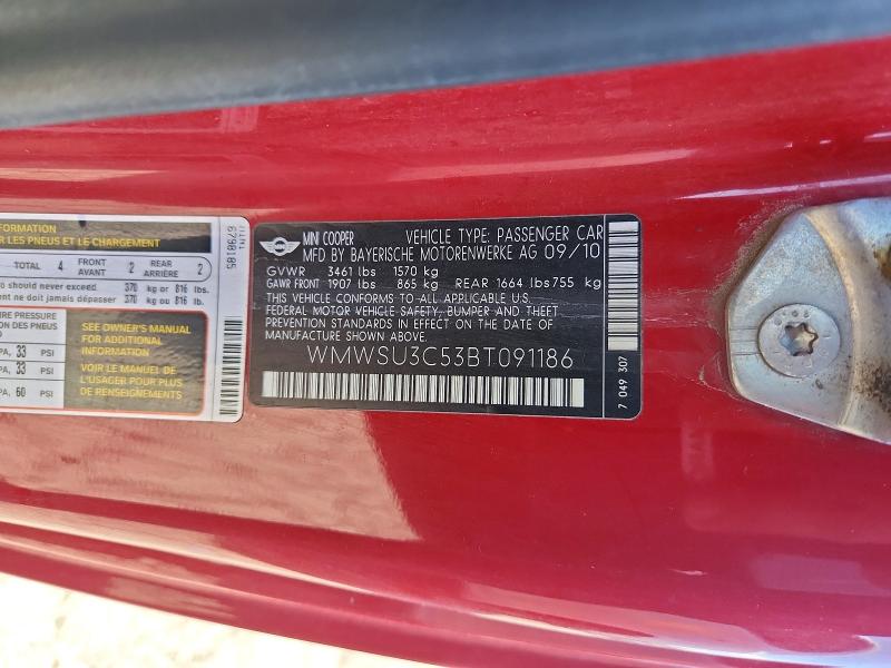 70608286 :رقم المزاد ، WMWSU3C53BT091186 vin ، 2011 Mini Cooper مزاد بيع