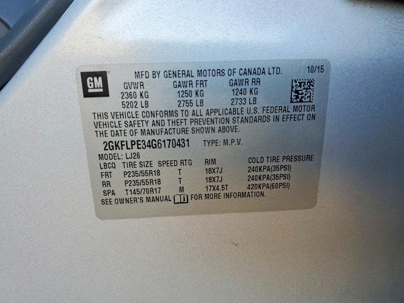 Aukcja sprzedaży 2016 Gmc Terrain, vin: 2GKFLPE34G6170431, numer aukcji: 67619016