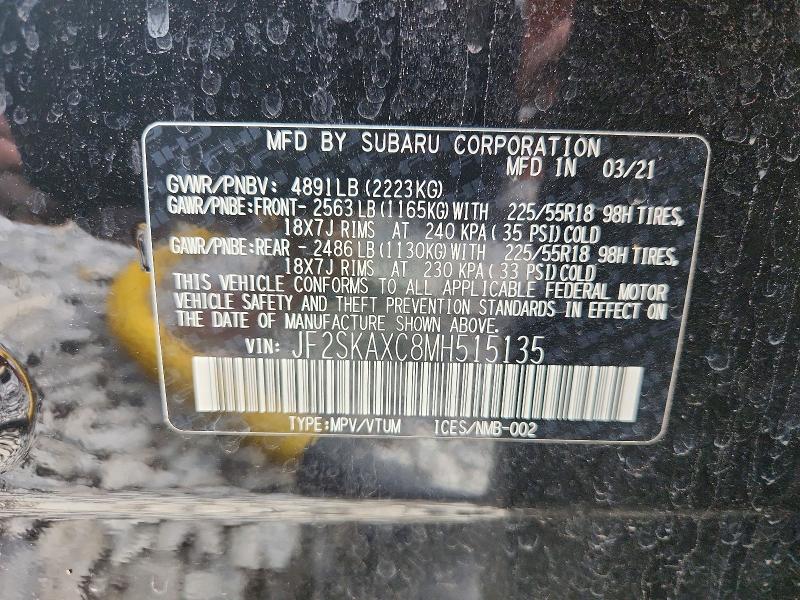 68276676 :رقم المزاد ، JF2SKAXC8MH515135 vin ، 2021 Subaru Forester مزاد بيع