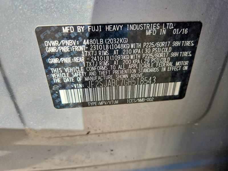 Продажа на аукционе авто 2016 Subaru Forester, vin: JF2SJABC7GH518543, номер лота: 67847926