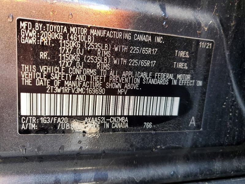 67235156 :رقم المزاد ، 2T3W1RFV3MC169690 vin ، 2021 Toyota Rav4 مزاد بيع