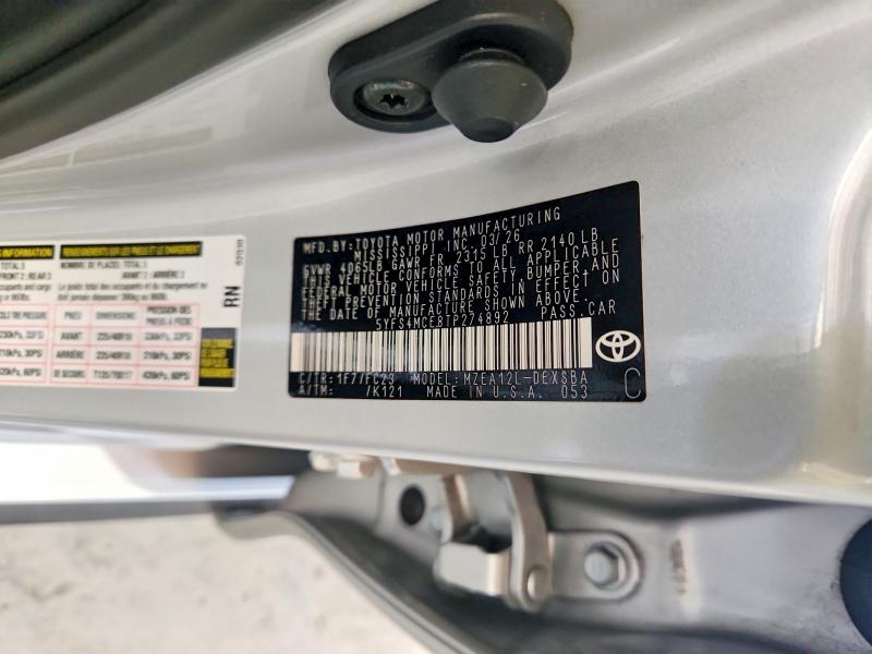 2026 Toyota Corolla მანქანა იყიდება აუქციონზე, vin: 5YFS4MCE8TP274892, აუქციონის ნომერი: 67789306