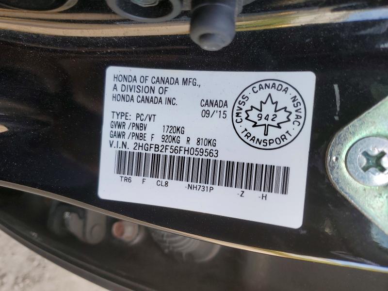 69719276 :رقم المزاد ، 2HGFB2F56FH059563 vin ، 2015 Honda Civic مزاد بيع