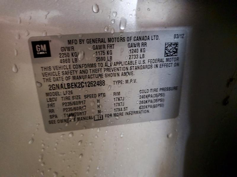 69814126 :رقم المزاد ، 2GNALBEK2C1262488 vin ، 2012 Chevrolet Equinox مزاد بيع