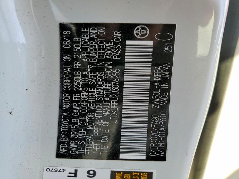 67694956 :رقم المزاد ، JTDKBRFU2J3076255 vin ، 2018 Toyota Prius مزاد بيع