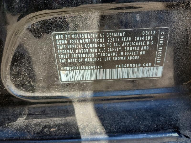 2013 Volkswagen Gti მანქანა იყიდება აუქციონზე, vin: WVWGV7AJ5DW000742, აუქციონის ნომერი: 68015896