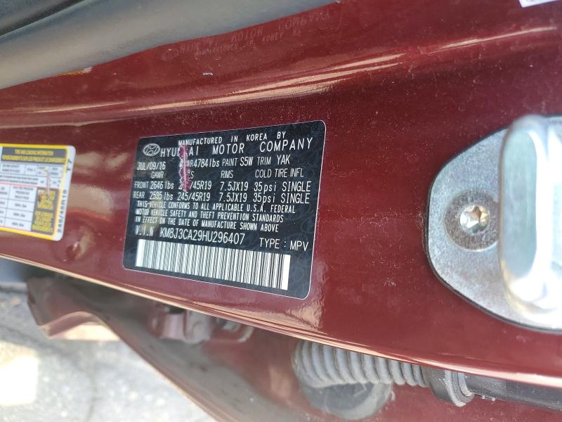 67250216 :رقم المزاد ، KM8J3CA29HU296407 vin ، 2017 Hyundai Tucson مزاد بيع