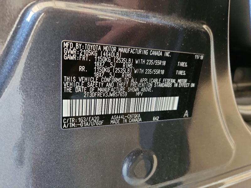 66360196 :رقم المزاد ، 2T3DFREV3JW857659 vin ، 2018 Toyota Rav4 مزاد بيع