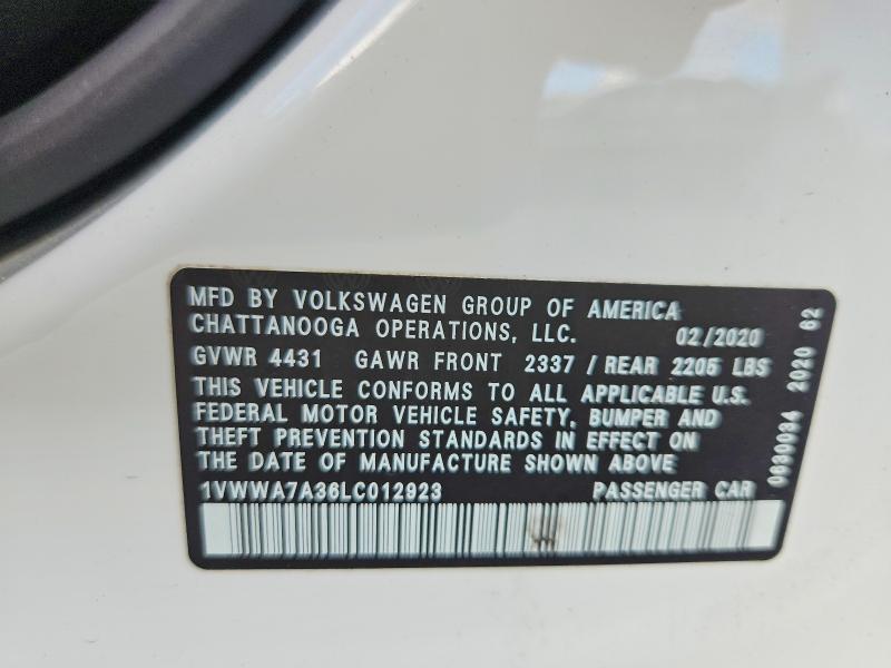 Продажа на аукционе авто 2020 Volkswagen Passat, vin: 1VWWA7A36LC012923, номер лота: 67482856