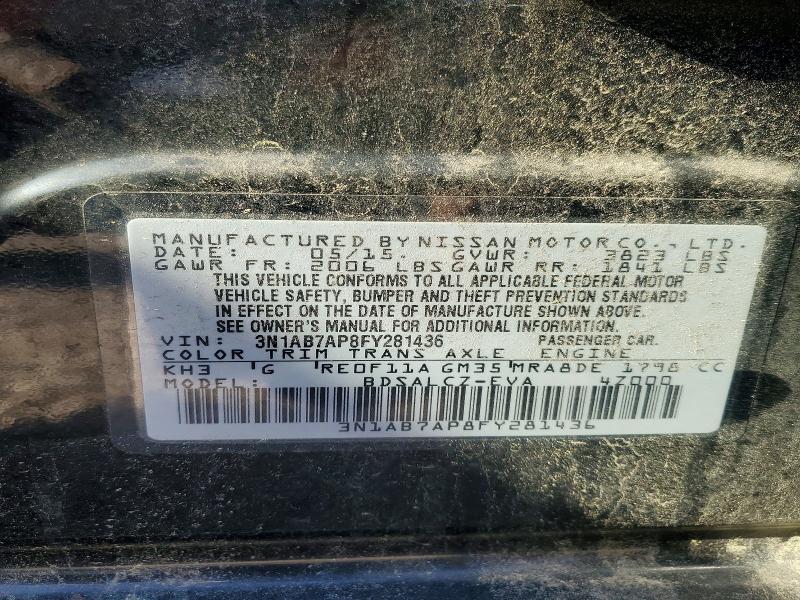 68992936 :رقم المزاد ، 3N1AB7AP8FY281436 vin ، 2015 Nissan Sentra مزاد بيع