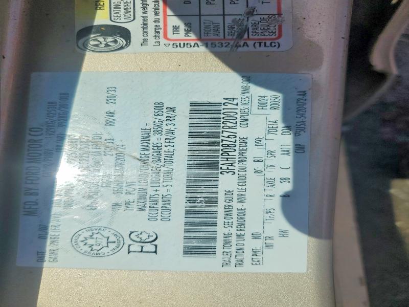 2007 Ford Fusion მანქანა იყიდება აუქციონზე, vin: 3FAHP08Z67R200124, აუქციონის ნომერი: 67854486