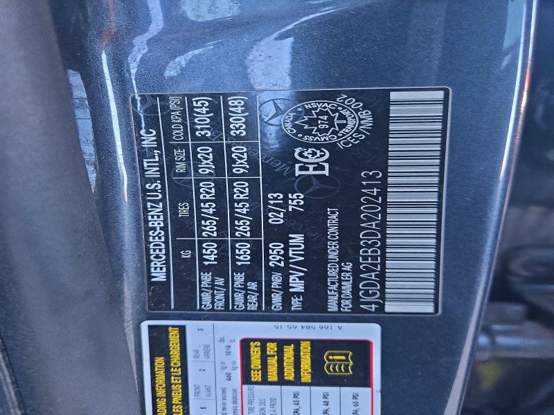Продажа на аукционе авто 2013 Mercedes-benz Ml, vin: 4JGDA2EB3DA202413, номер лота: 68567946